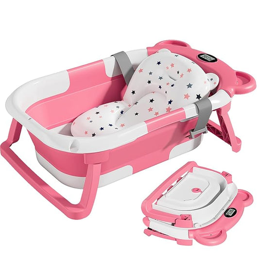 TPN Collapsible Baby Bathtub, Baby Bath Tub with Soft Cushion & Real-Time Thermometer, Baby Bathtub Infant to Toddler Tub (0-36 Months), Portable Newborn Travel Bath tub