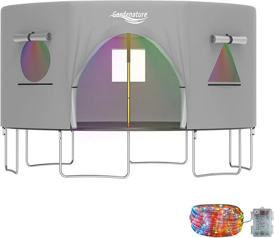 Gardenature 10FT/12FT/14FT Trampoline Tent(Tent Only), Fit Round Trampolines, Shade Cover with LED Light, Outdoor Trampolien Accessories, Anti-Tear, Beige