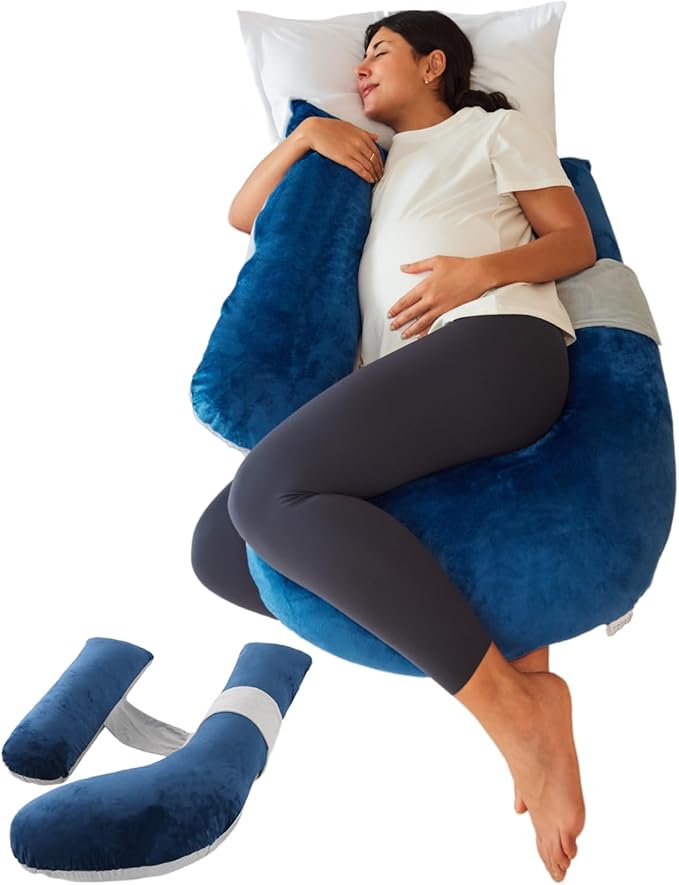 Pregnancy Pillow, Soft Maternity Pillow with Detachable & Adjustable Pillow Cover, Full Body Pillow for Adults Sleeping, Support for Back, Belly, Legs, HIPS Grey and Blue