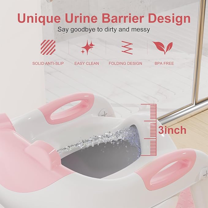 Potty Training Seat with Step Stool Ladder, Upgraded 2-in-1 Toddler Potty Training Toilet Seat with Non-Slip Step Splash Guard Handles and Waterproof Cushion, Toddler Potty Seat for Kids Boys Girls