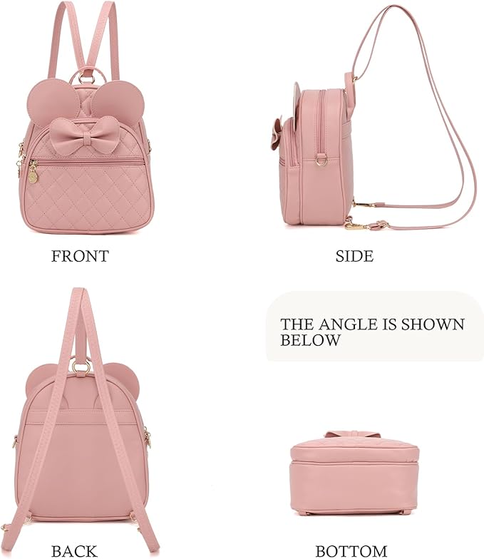 KL928 Girls Bowknot Polka Dot Cute Mini Backpack Small Daypacks Convertible Shoulder Bag Purse for Women