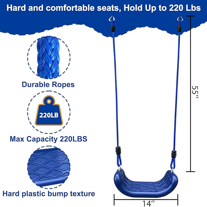 2 Seat Swing Set for Backyard - Metal A-Frame Holds 440 lbs, 1 Adjustable Saucer Swing and 1 u-Shape Swing - Suitable for Kids 3-8 Years