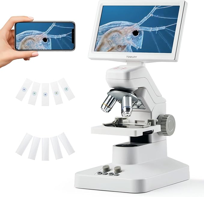 TOMLOV DM301 Pro Microscope for Kids Adults Students, Digital Microscope with 7" Screen, USB & HDMI Output, Wireless Biological Educational Science Scope Camera with Slides Kits for Classroom Home Lab