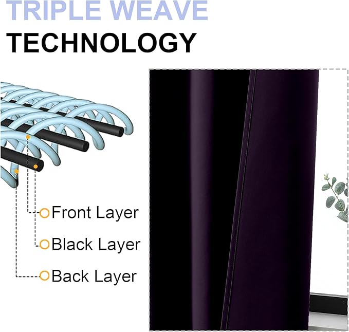 Simplebrand Ava Blackberry Short Blackout Curtains for Bedroom 54 Inches Long 2 Panels Set, Solid Thermal Insulated, Energy Saving Window Treatment Curtains Blackout Drapes, W40 x L54 Inch, Blackberry