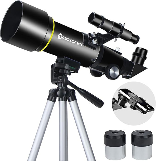 Telescopes, Telescope for Kids and Adults Beginners, 70mm Aperture 400mm Focus Length Refractor Travel Telescope with AZ Mount for Observe The Moon and Landscape-Black
