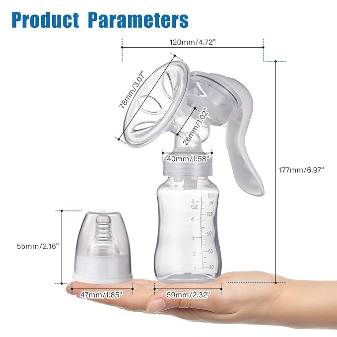Elfzone Manual Breast Pump - Adjustable Suction Silicone Hand Pump Breastfeeding, Small Portable Manual Breast Milk Catcher Baby Feeding Pumps & Accessories, White, Mother’s Day Gifts