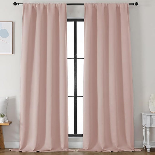 Simplebrand Ava Blush Blackout Curtains for Bedroom 96 Inches Long 2 Panels, Solid Thermal Insulated, Energy Saving Nursery Window Treatment Curtains Blackout Drapes, W50 x L96 Inch, Blush