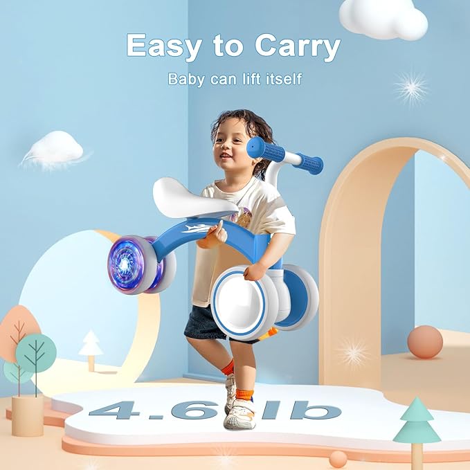 Colorful Lighting Baby Balance Bike Toys for 1 Year Old Boy Girl Gifts, 10-36 Month Toddler Balance Bike, No Pedal 4 Silence Wheels & Soft Seat First Riding on Toys, 1st Birthday Gifts