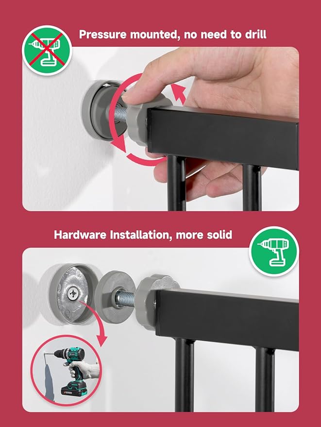 Baby Gate for Stairs, 29.5-40.5" Dog Gate for Doorways, Walk Thru Auto Close Metal Child Gate for The House, Stairs and Doorways, Pressure Mounted Pet Gate for Dog Indoor (Black)