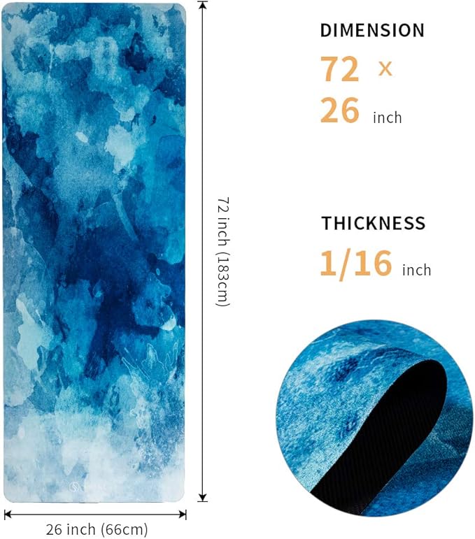 Travel Yoga Mat, Non Slip Exercise Suede Mat with Carry Bag, All-Purpose Fitness Mat with High Density Anti-Tear Surface for Women, Ideal for Pilates Workout (72'' x 24'' x 1.5mm Thick)