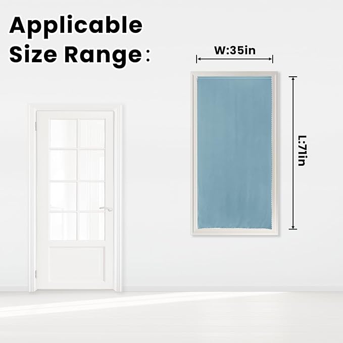Self Adhesive Curtains, Black Out Shade for Window, Blackout Fabric Temporary Window Coverings Easy to Hang Curtains No Rod Needed, Use for Bedroom, Room, Kitchen, 35" W X 71" L, Lake Blue, 1 Panel