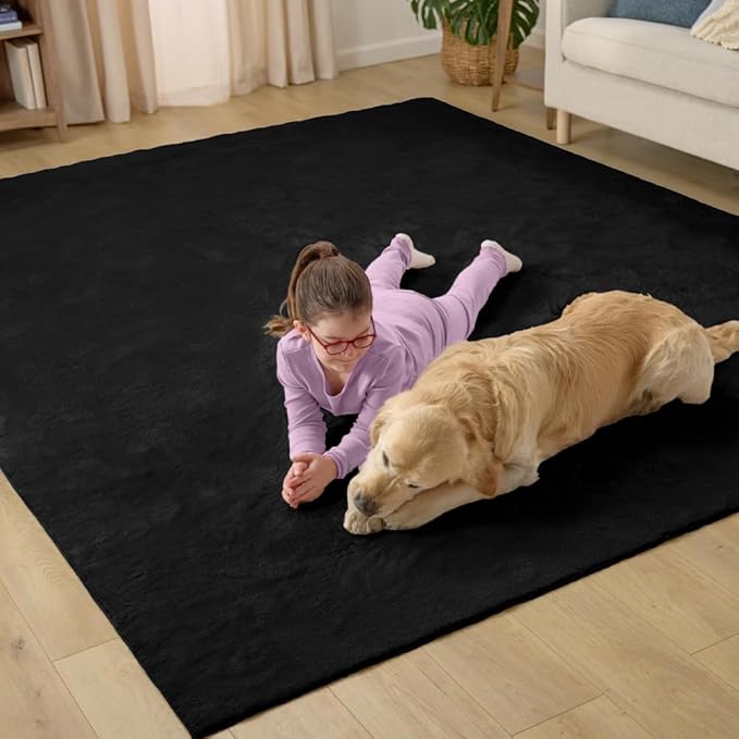 GORILLA GRIP Ultra Soft Washable Area Rug, Stain and Slip Resistant Plush Thick Carpet for Bedroom Living Room, No Shed Floor Rugs, Pet Friendly, Dorm Essentials, Kids Nursery Home Decor, 2x3, Black