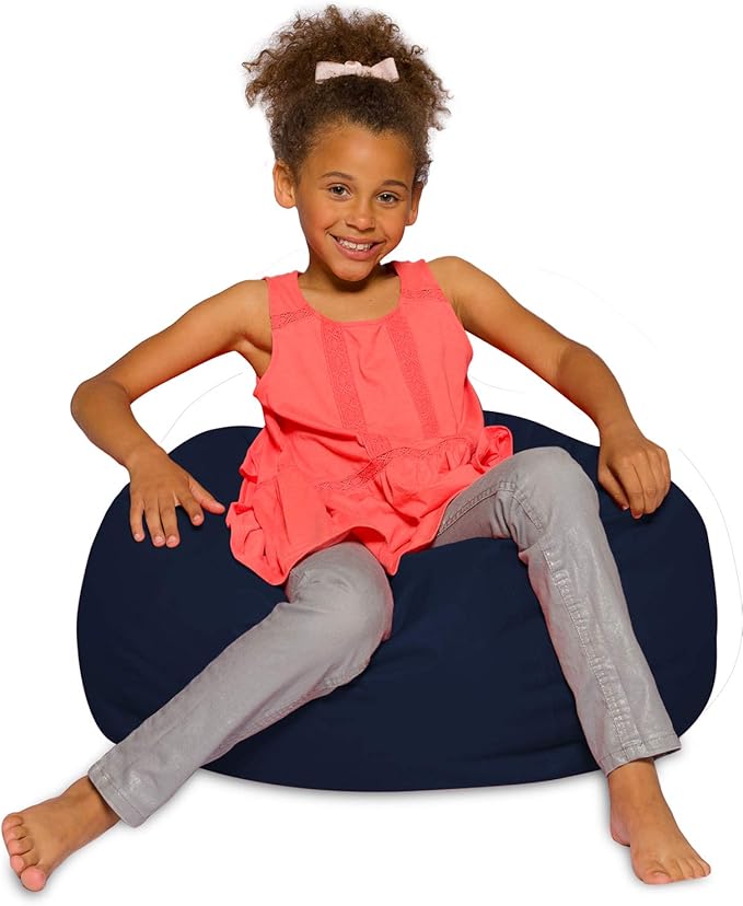 Posh Creations Bean Bag Chair for Kids, Teens, and Adults Includes Removable and Machine Washable Cover, Solid Navy Blue, 27in - Medium