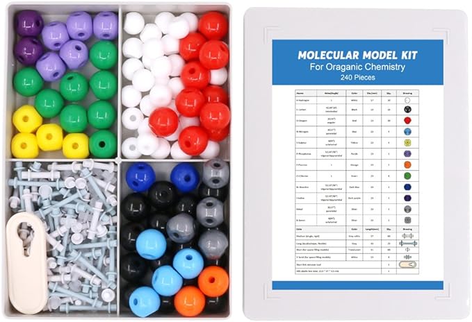 Swpeet 240 Pcs Organic Chemistry Molecular Model Student and Teacher Kit, Chemistry Molecular Model Student and Teacher Set - 86 Atoms & 153 Bonds & 1 Short Link Remover Tool