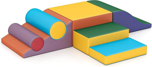 Soft Climbing Toys for Toddlers, Soft Foam Climbing Blocks, PU Leather Gym Climb & Crawl Soft Activity Playset, Indoor Climbing Toys Equipment for Kids and Children, Classic Yellow