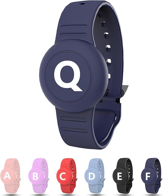 Waterproof Bracelet for AirTag Kids, Personalized Initial Letter Hidden Holder Compatible with Air Tag, Silicone Case for Airtag Adjustable Anti-Lost GPS Tracker for Toddler Child Elder, Q