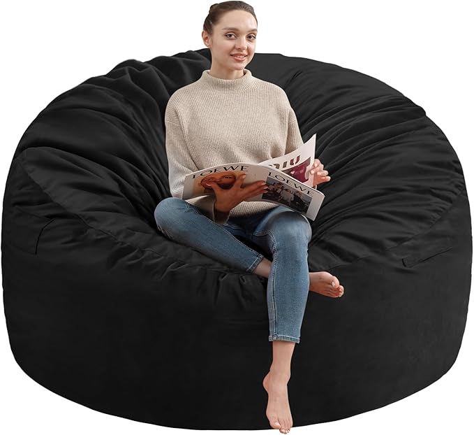 3FT Bean Bag Chair, Comfy Bean Bag Chairs with Memory Foam Filled, Fluffy Beanbag Sofa with Dutch Velvet Cover, Round BeanBag Chairs for Living Room, Playroom - Black