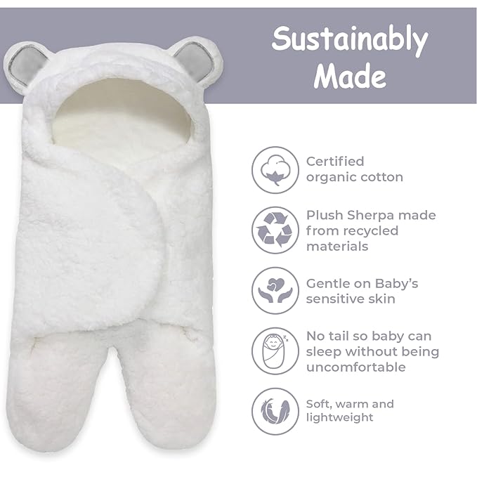 Jam Naturals-Cute Bear Organic Newborn Swaddle Wrap-Gender Neutral Soft Plush Receiving Blanket, Newborn Baby Registry Gift(Grey 3-6m)