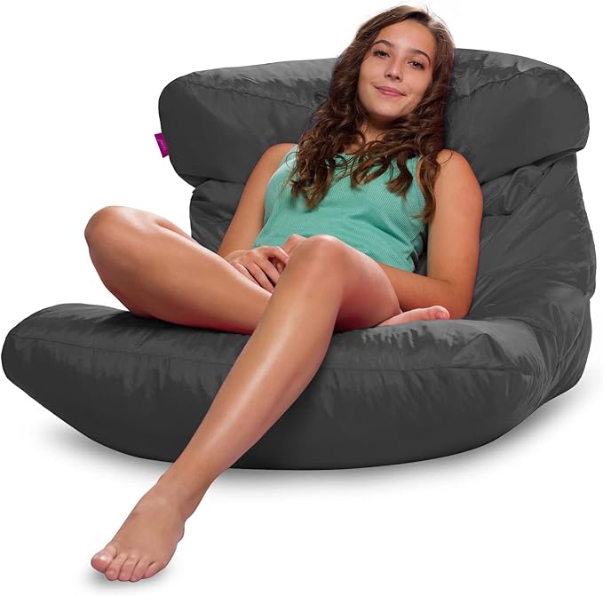 Posh Creations Bean Bag Chair Lounger Structured Seat for Kids, Teens and Adults, Comfy Chair for Gaming, Reading and Watching TV, Laguna Lounger, Microsuede - Charcoal Gray