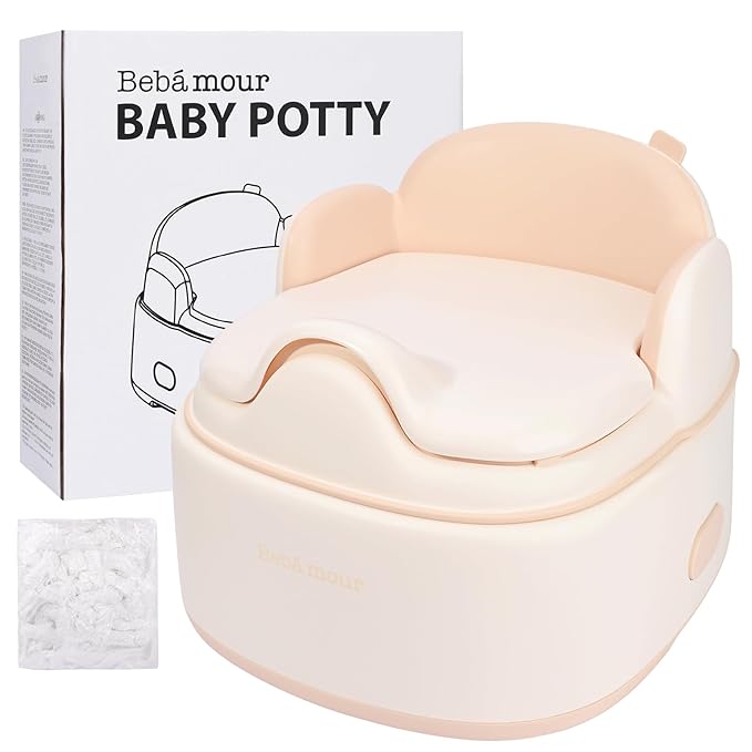 Bebamour Potty Training Toilet 3 in 1 Multi-Functional Potty Seat Detachable Baby Potty Step Stool Anti-Slip Stable Potty Training Toilet with 100 Pack Trash Bags (Pink)