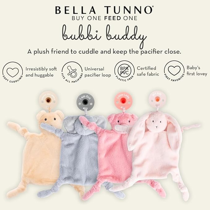 Pacifier Holder with Detachable Pacifier by Bella Tunno, Soft Animal Lovey Snuggle Toy Attaches to Teethers, Baby Gift for Newborn Boys and Girls, Babies 0+ Months, Bunny
