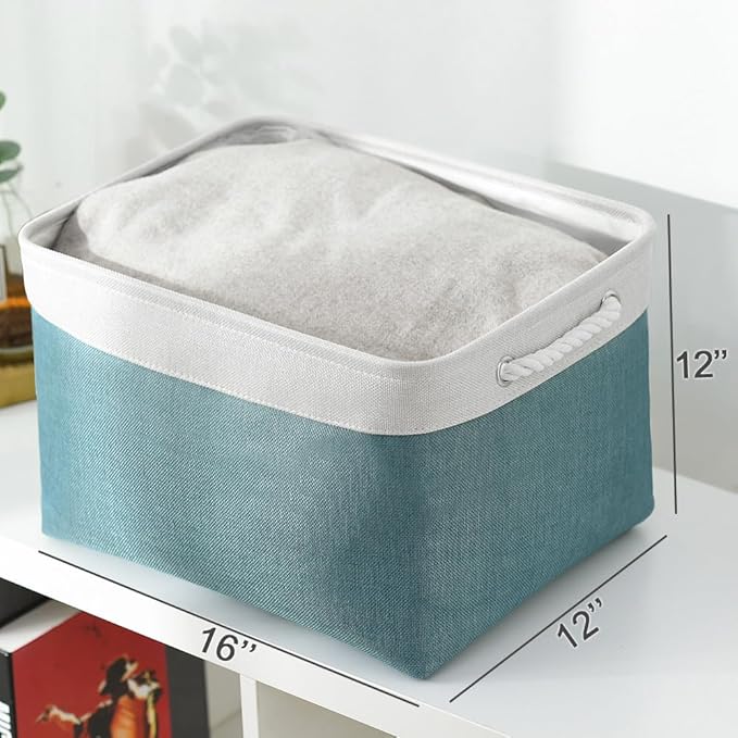 TcaFmac Organization and Storage Basket for Organizing - 16x12x12 inch Large 2 Pack Fabric Storage Cubes, Collapsible Storage Bins for Shelves Box Closet Cloth Home Toy Books Kids (White & Green)