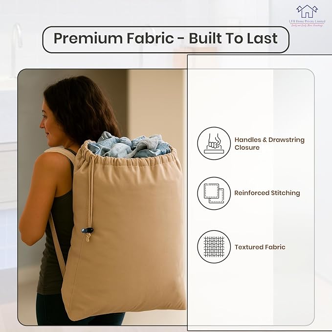 LFH Home Cotton Canvas Large Laundry Bag with Handle, Heavy Duty Drawstring Closure Washable Laundry Bags, School Travel, Home, Hotel, College Dorm, Organizer Sack, Toys Clothes 28x40-Beige