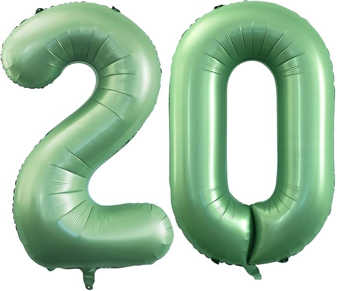 GOER Number 20 Balloons for 20th Birthday Party Decorations,42 Inch Jumbo Foil Helium Balloons for 20th Anniversary (Sage Green)