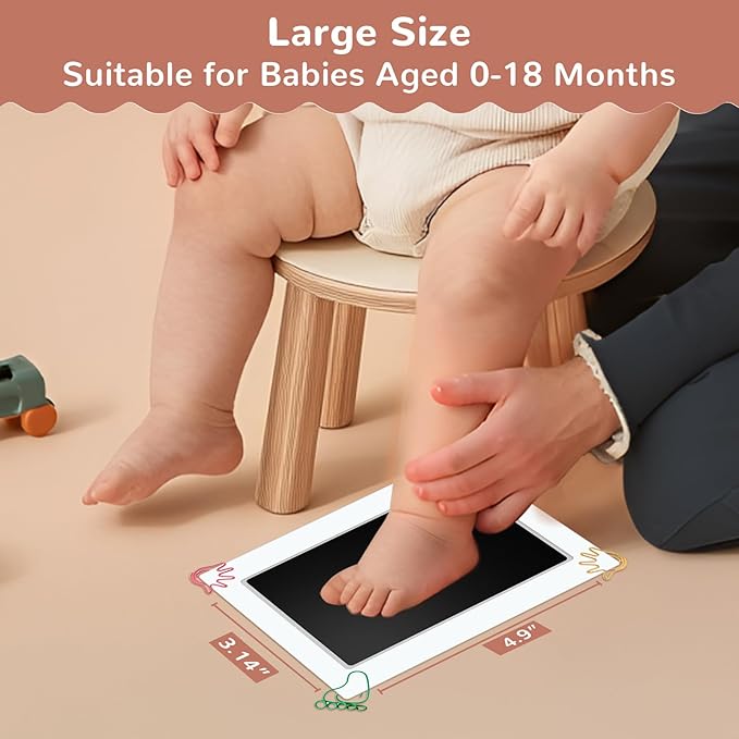 6" x 4" Large Size Baby Inkless Handprint and Footprint Kit with 4 Ink Pads and 8 Imprint Cards by PChero, Ideal for Family Keepsake Newborn Registry Baby Shower Present (Ink Area: 4.9" x 3.14")