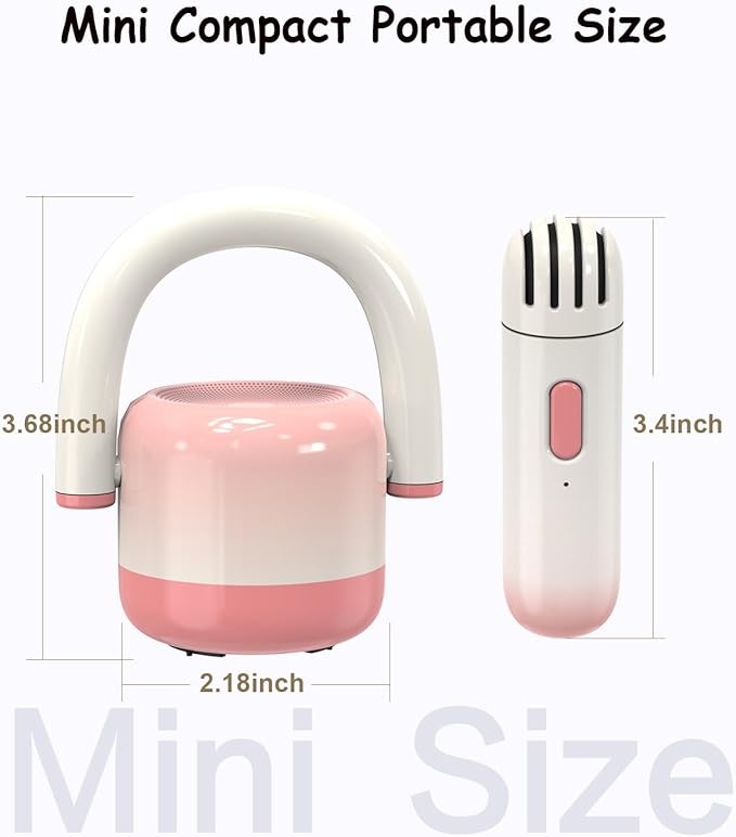 EWA Portable Mini Metal Karaoke Machine, Bluetooth Karaoke Speaker with 2 Wireless Microphones, Ideal Gifts for Girls Boys Family Home Party Birthday Christmas Toys Gifts-(Pink)