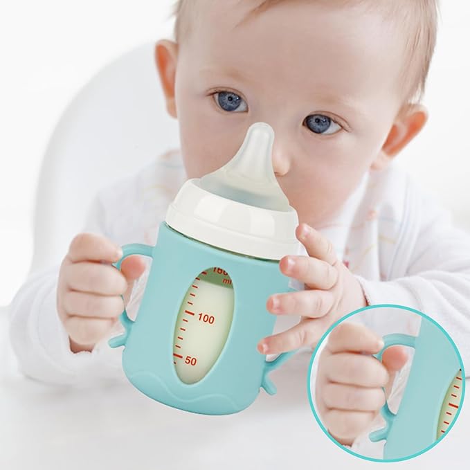 Silicone Sleeves for Pigeon Baby Bottles 5.4oz,Anti Breakage Glass Baby Bottle Holder with Handles 2 Pack