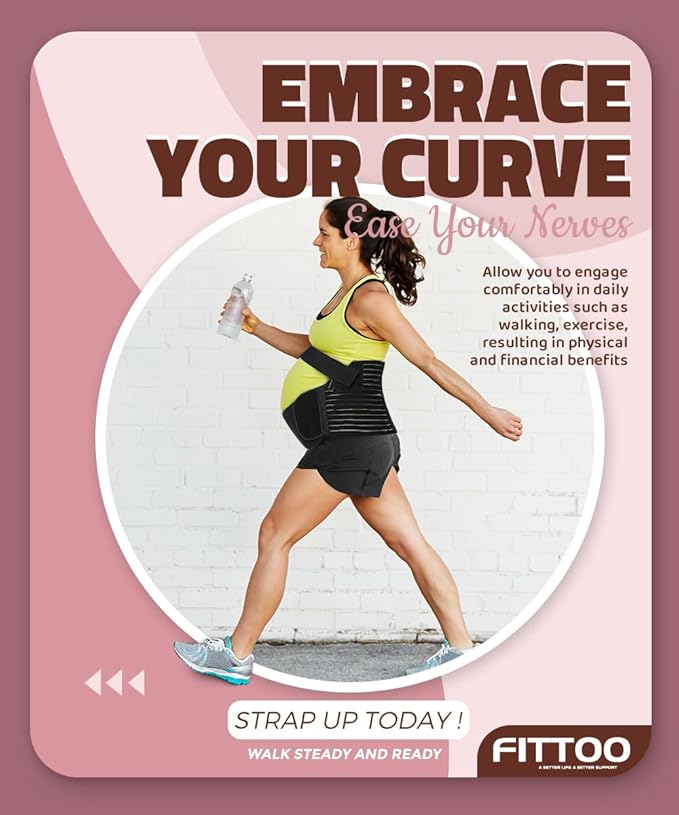 FITTOO Maternity Belt Back Support Belly Band Pregnancy Belt Support Brace Abdominal Binder Waist Support Beige L