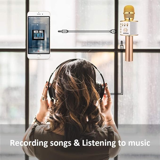 BONAOK Wireless Bluetooth Karaoke Microphone,3-in-1 Portable Handheld Karaoke Mic Speaker Machine Home Party Birthday for All Smartphones (Q37 Gold)