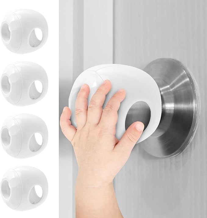 Child Safety Door Knob Covers 4 Pack Reusable Baby Proof Door Knob Locks Baby Proof Door Handle Protector for Kids Universal Fit Easy Grip Lockable Design No Tools Needed