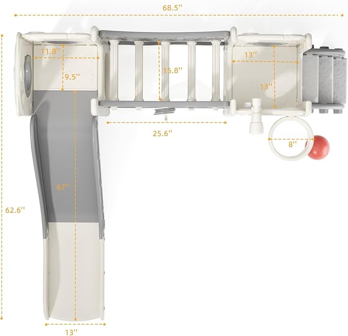 KORIMEFA 10 in 1 Toddler Slide Set, Kids Slide for Toddlers, Outdoor Indoor Playground for Toddlers 1-3, Toddler PlaySet with Basketball Hoop and Ball Golf Set, Climbing Arch(Grey)