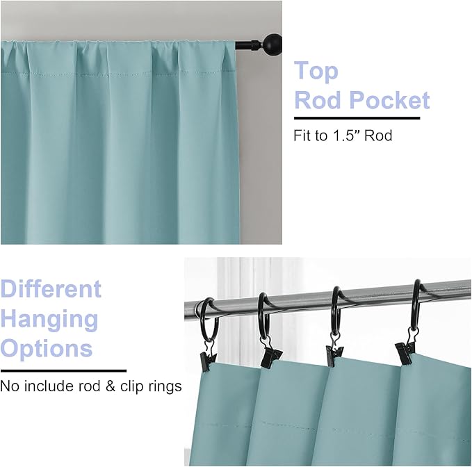 Simplebrand Ava Aqua Blackout Curtains for Bedroom 84 Inch Length 2 Panels Set, Solid Thermal Insulated Privacy Nursery Window Treatment Curtains Blackout Drapes, W40 x L84 Inch, Aqua
