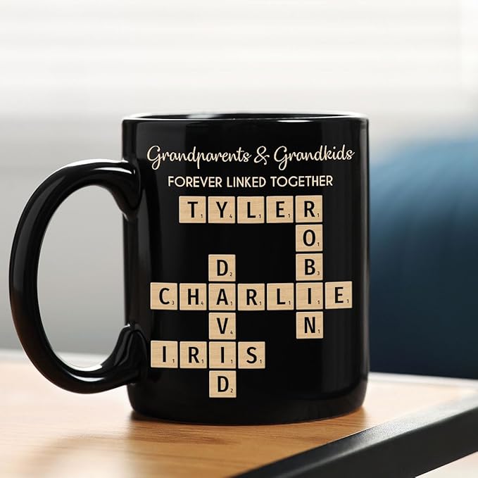 Trending Custom Grandparents & Grandkids Forever Linked Together Crossword Puzzle Personalized Mug, Gift For Large Family, Parent, Grandparents, Siblings, Brothers, Sisters on Birthday Christmas