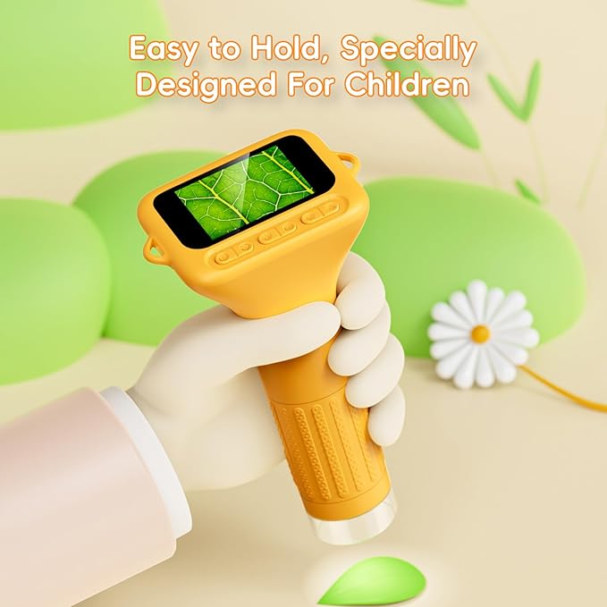 Microscope for Kids, 2'' Digital Handheld Kids Microscope with Adjustable Light, 1000X 1080P Pocket Portable Mini Micro Scope, Stem Toys for Ages 5-7 8-12 Teen Boys and Girls Educational Gifts, Orange
