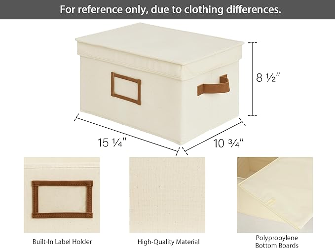 StorageWorks Large Storage Bins with Lids, Decorative Storage Boxes with Lid and PU Handles, Foldable Storage Baskets for Closet, Shelves, Stackable, Ivory, 3-Pack