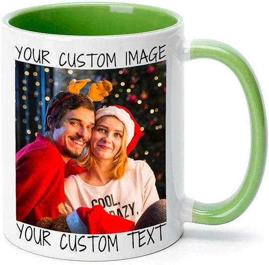 Ship Next Day Custom Mug Design Your Own Photo Text Personalized Picture Gifts for Women Men Customized Gifts Idea Personalized Coffee Mugs 11oz Light Green Handle