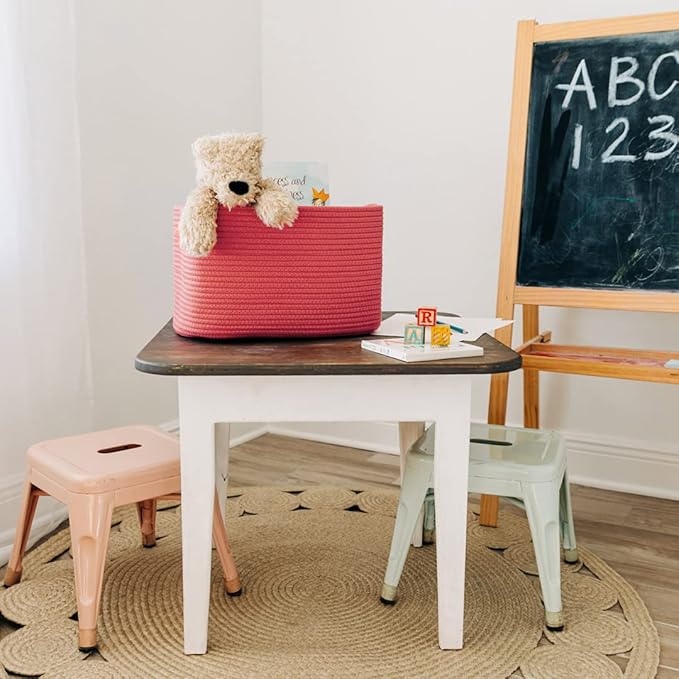 OrganiHaus Coral Basket for Shelves, Decorative Cloth for Organizing, Cotton Rope Storage Basket for Toys, Small Woven Baskets for Storage