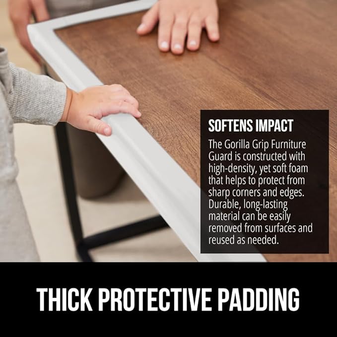 GORILLA GRIP Baby Proof Corners and Edges for Furniture, Kid Proofing Adhesive Table Corner Protectors, Heavy Duty Soft Rubber Foam Protection, Includes 8 Protective Safety Guards, 18 Feet, Off White