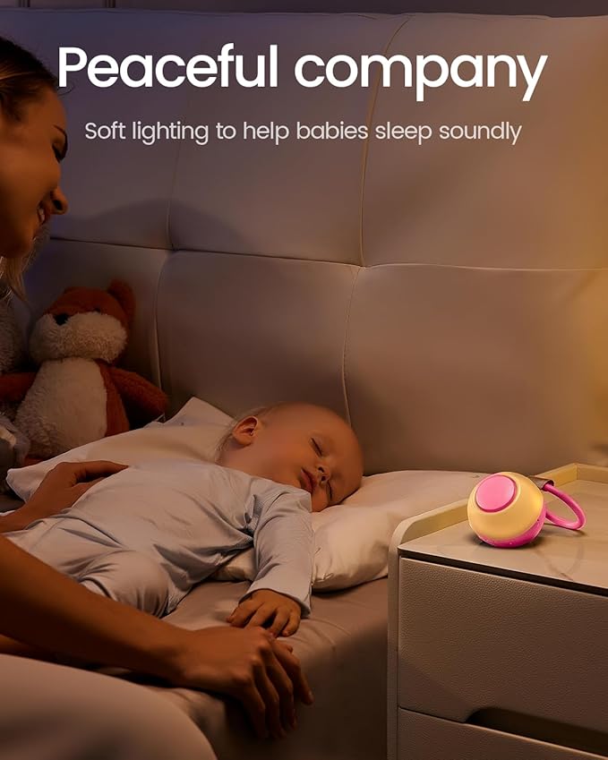 2025 Mom's Choice Awards, Portable Sound Machine for Baby Adult, AI Cry Detection, 18 Soothing Sound, Bluetooth Rechargeable White Noise Machine for Home Travel, Nursery Light, Barbie Pink