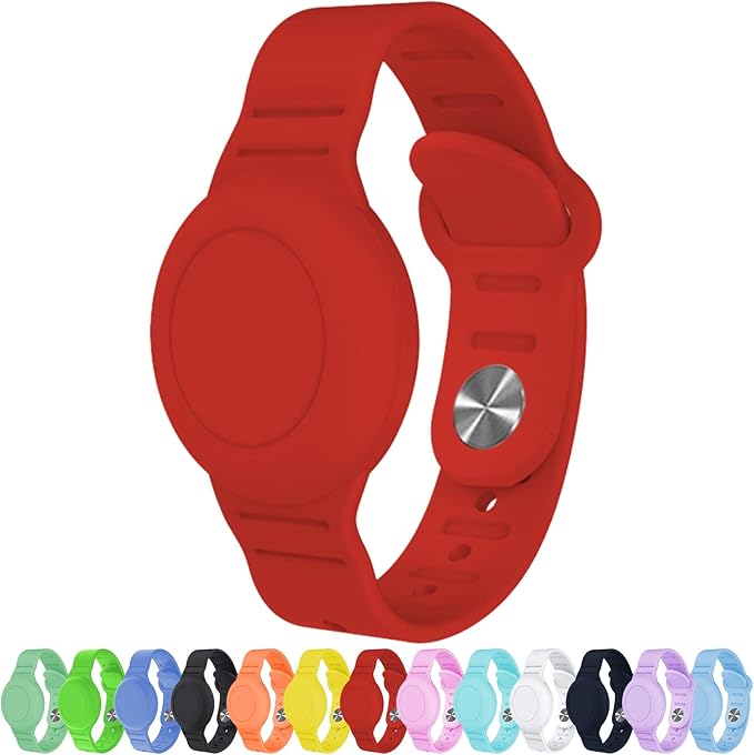 Waterproof AirTag Bracelet for Kids, Hidden Silicone Wristband for AirTag, GPS Tracker Case for Air Tag Holder Strap Band for Child Toddler, Secure Anti-Loss Protection(Red)