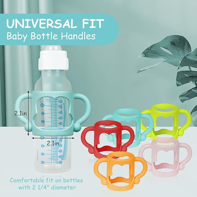 Silicone Baby Bottle Handles, 3PCS Bottle Handles, Baby Bottle Handles has Easy Grip Handles, Bottle Handles for 2.25" Diameter Baby Bottles and Straw Bottles(Pink/Orange/Blue)