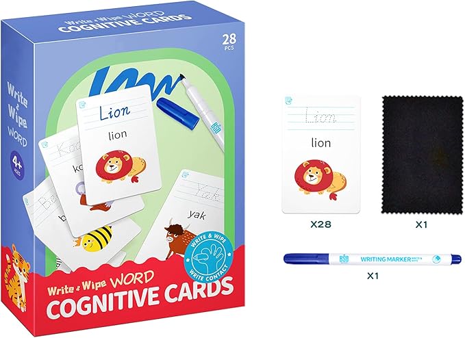 28 Pcs Letters Words Number Math Counting Recognition Cards for Kindergarten Preschool Toddlers Educational Toys RZKP-01 (Word)