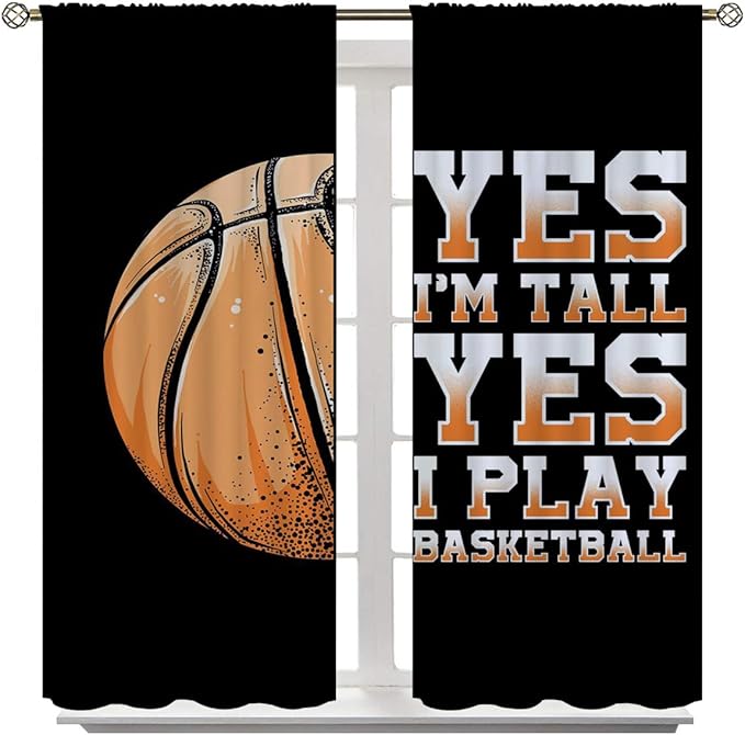 Basketball Blackout Curtains for Boy Girl Room Darkening Decor,Sport Theme Motto Dark Background Bedroom Living Room Home Rod Pocket Thermal Insulated Window Curtain/Drapes Panel,42x63 Inch…