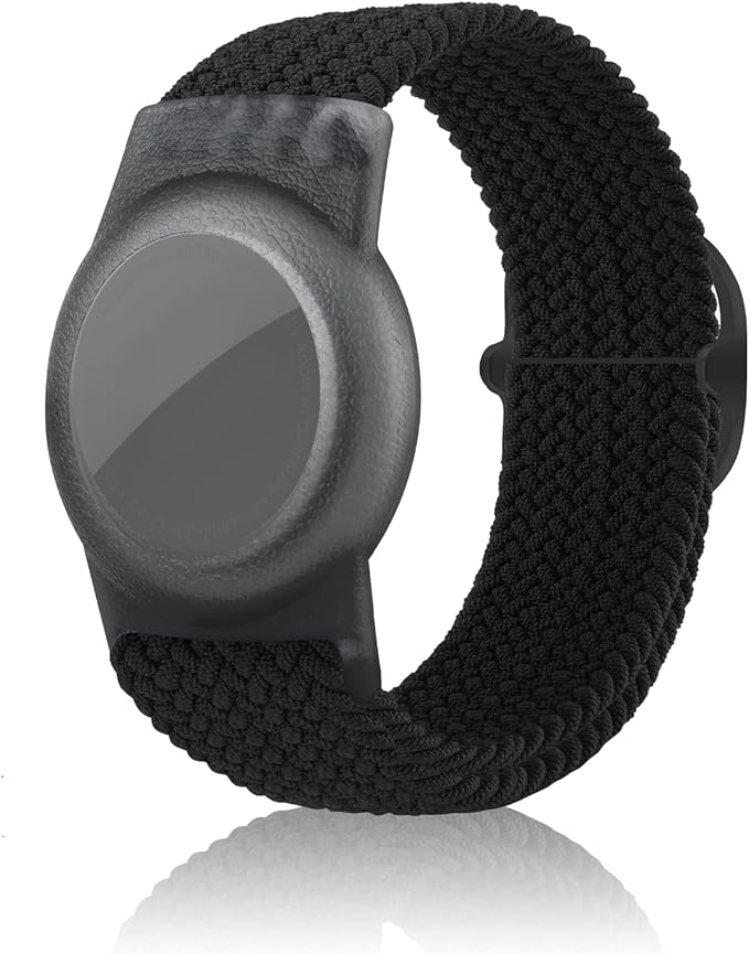 Kids Bracelet Compatible with AirTag, GPS Kid Tracker Holder Braided Wristband for Apple Air Tag, 2022 Upgraded Nylon Adjustable Anti Lost Airtag Watch Band for Kids Children Elders (black)