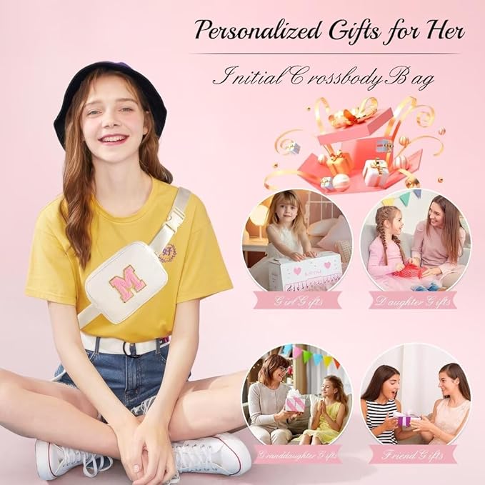 YOOLIFE Gifts for Girls - Graduation Gifts for Her Women Trendy, Mothers Day Gifts for Mom Daughter, Pink Initial Crossbody Bag Belt Bag for Women Her G