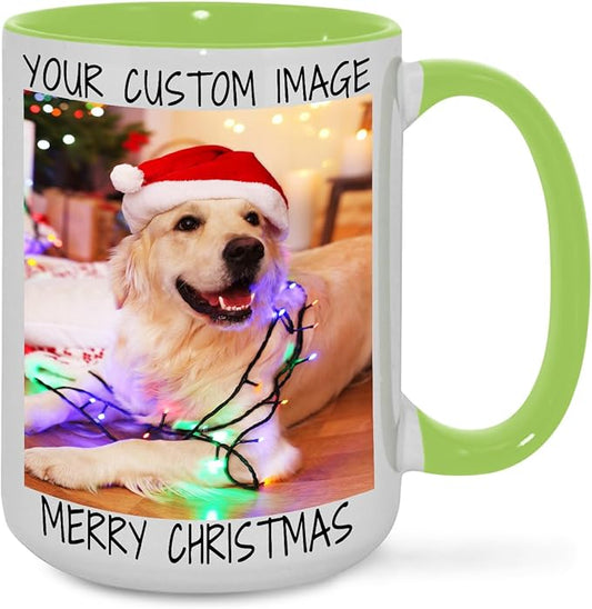 Ship Next Day Custom Mug Design Your Own Photo Text Personalized Picture Gifts for Women Men Customized Gifts Idea Personalized Coffee Mugs 15oz Light Green Handle